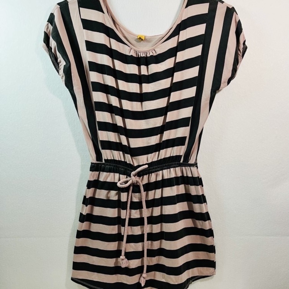 Farm Rio x Smiley Striped Tunic Dress Mini w Drawstring Waist Size Medium